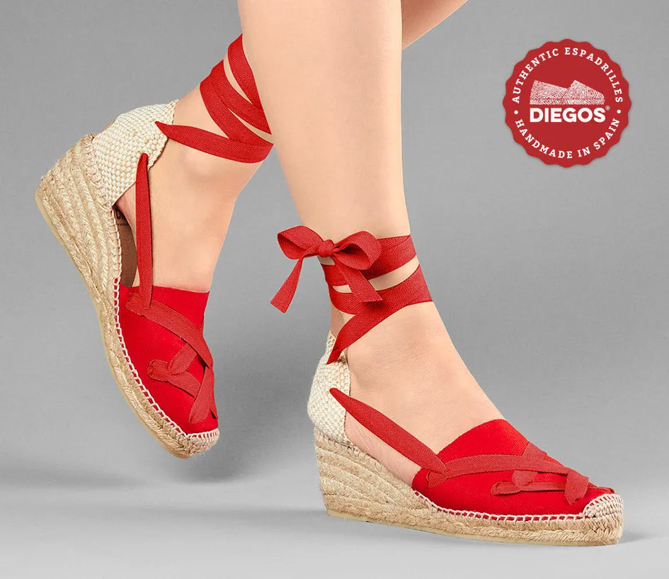 Red Lola high wedge classic laces espadrilles